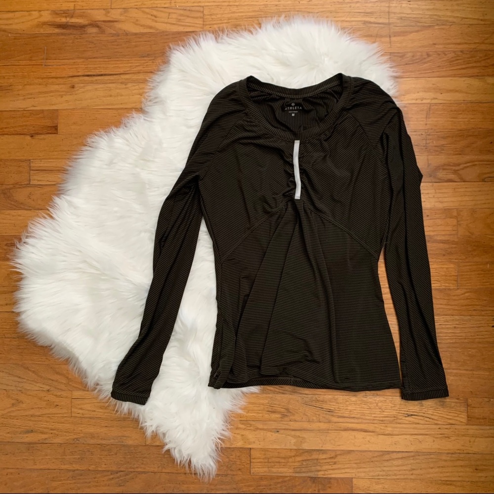 Athleta Long-Sleeved Top - Green Striped